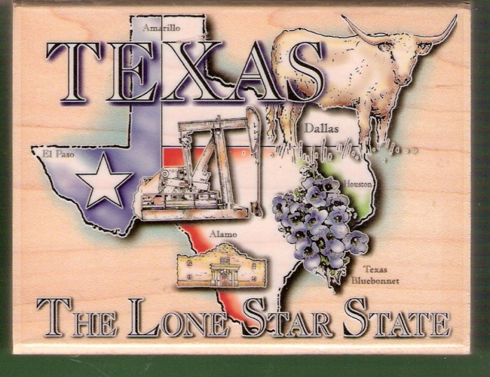 Large State of Texas mounted rubber stamp Stampabilities