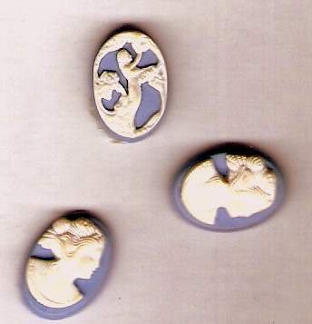 3 tiny wedgwood blue plastic cameos for crafting