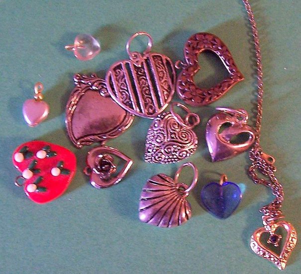Large lot heart theme charms for jewelry altered art crafts