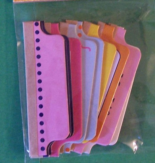 Set of ten chipboard tabs ready to label in pastel colors adhesive backs MIP