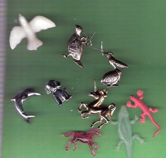 Large lot tiny animals toys charms metal plastic for crafting