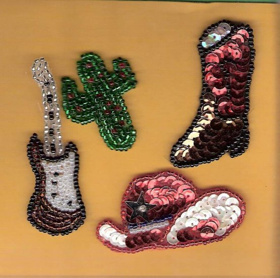 4 vintage bead and sequind Cowboy western theme appliques NM