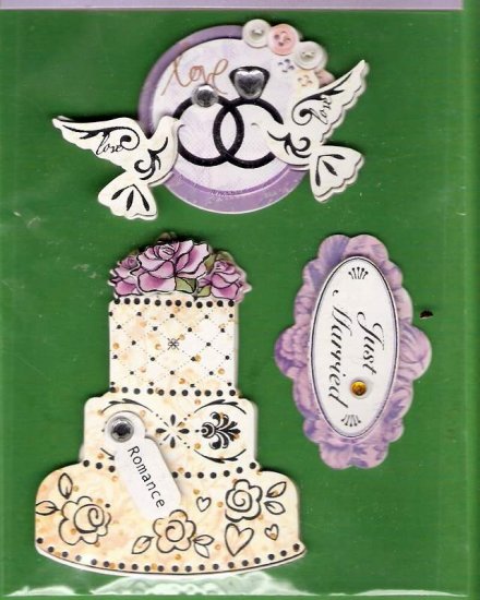 3 dimensional Wedding Theme stickers cake rings doves MIP