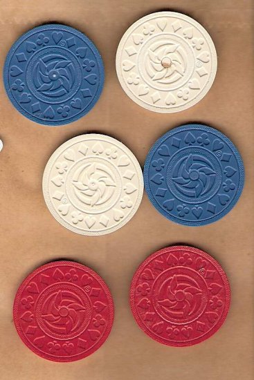 Vintage poker chips king size red white blue with pinwheel design