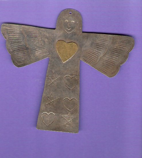 Large silver metal angel embellishment primitive style vintage finding