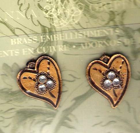 Vintage look goldtone and rhinestone heart embellishments Anna Griffin for Provo Crafts MOC