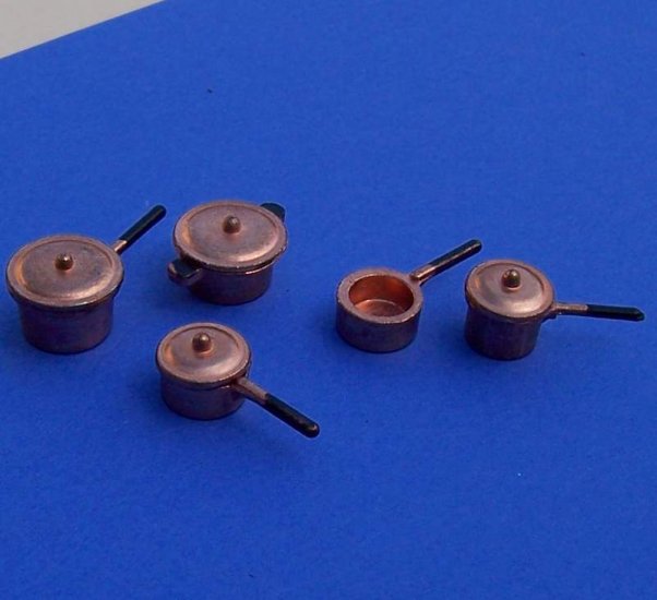 Dollhouse miniatures copper cookware set new with lids