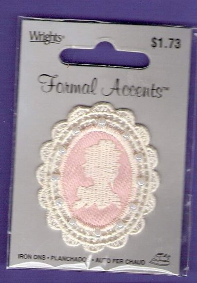 Pink cameo and pearl applique Wrights MIP