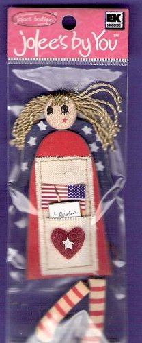 Jolees patriotic rag doll embellishment red white blue wood and fiber MIP