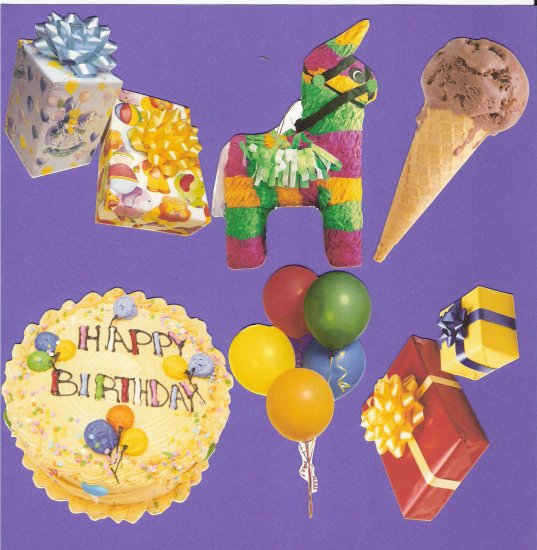 Birthday theme diecuts gifts cake balloons ice cream pinata