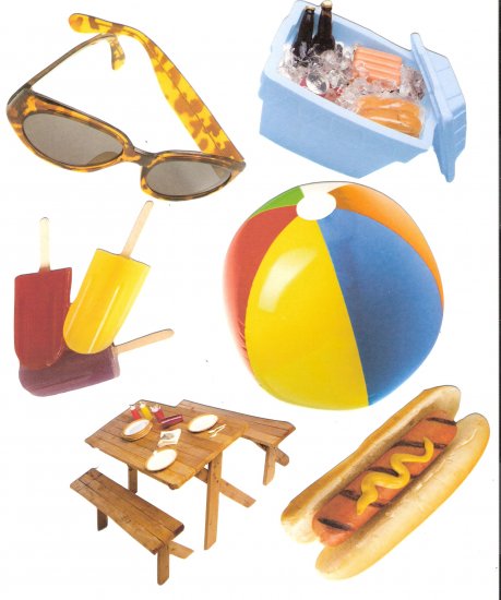Picnic theme diecuts picnic table cooler hotdog beachball popsicles