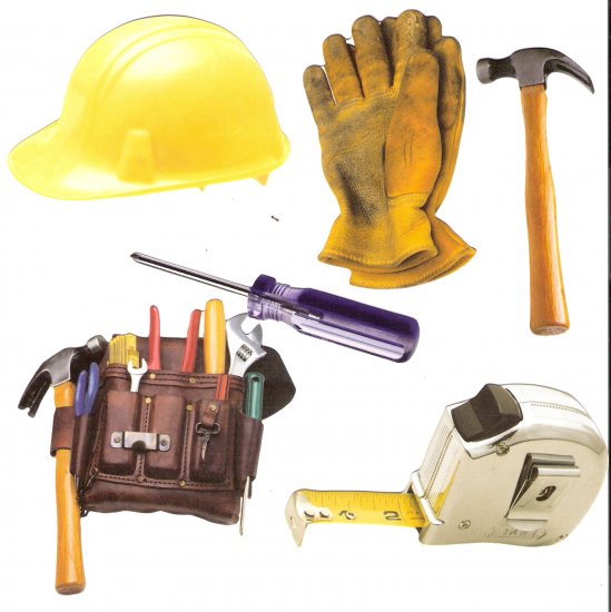 Carpenter theme diecuts toolbelt tape measure hardhat hammer