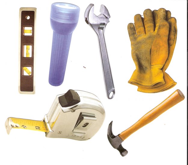 Handyman theme diecuts gloves tape measure level flashlight hammer