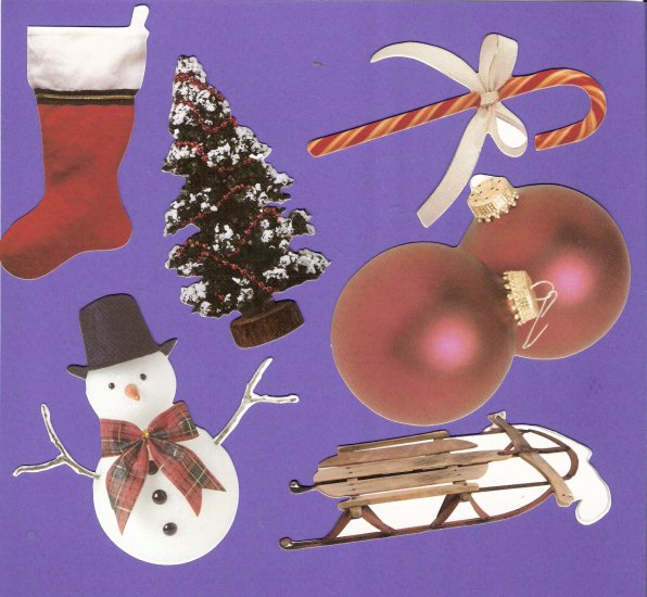 Christmas theme diecuts ornaments tree snowman sled stocking