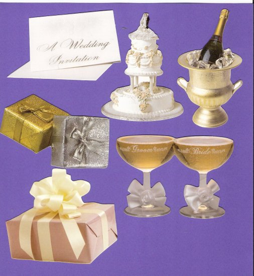 Wedding theme diecuts cake champagne gifts invitation
