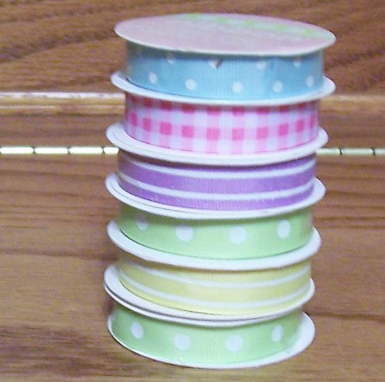 3 yards spring colors grosgrain ribbon on spools green pink blue yellow lavender crafts width