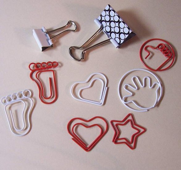 Metal Novelty clips and fasteners red white black