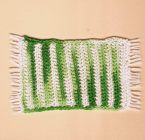 Handmade braided green white rug dollhouse miniature