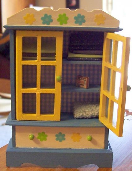 Dollhouse linen cabinet hand painted one of a kind