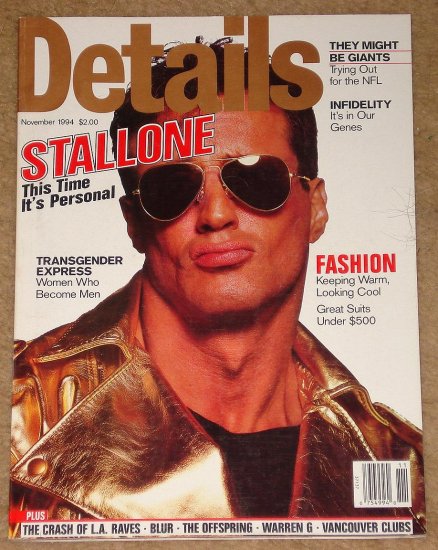 Details Magazine - November 1994 Sylvester Stallone, Trying out for the NFL, Transgender people