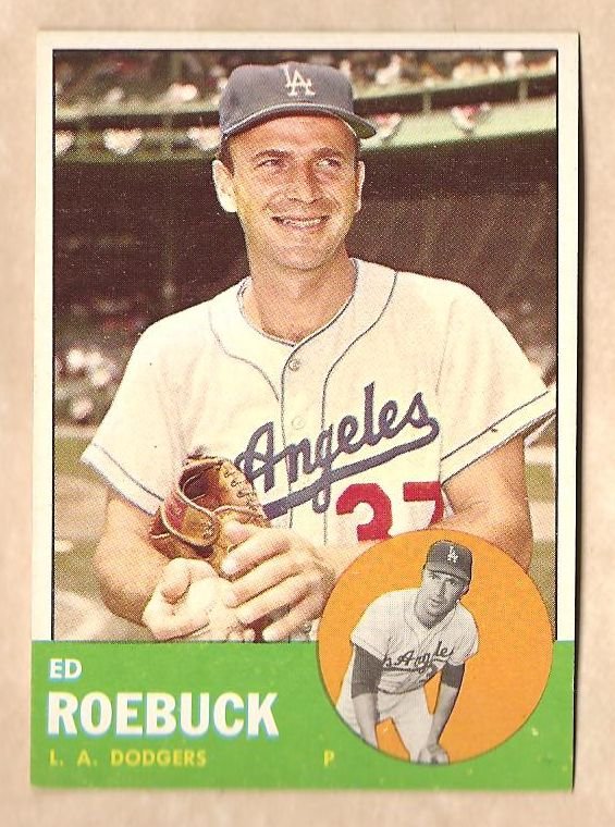 1963 Topps baseball card #295 Ed Roebuck NM Los Angeles Dodgers