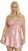 Plus Size Silk Open Back Chemise Set with Embroidered Flower Appliques