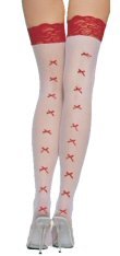 Queen Size Sheer Thigh High with Contrast Lace Top and Rear Bows