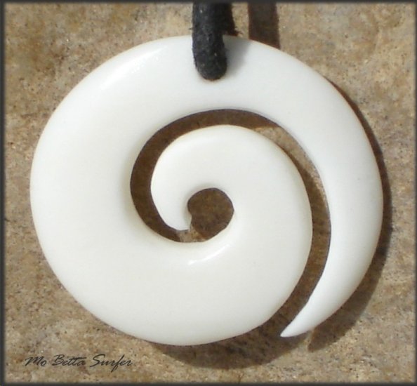 Maori Koru Carved Bone Pendant Leather Surfer Necklace