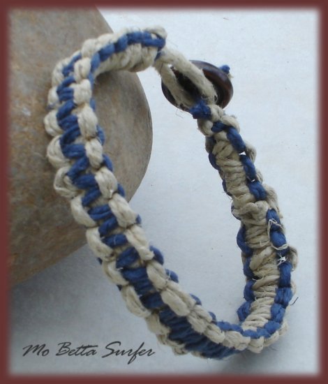 Natural and Blue Hemp Reversible Surfer Bracelet or Anklet