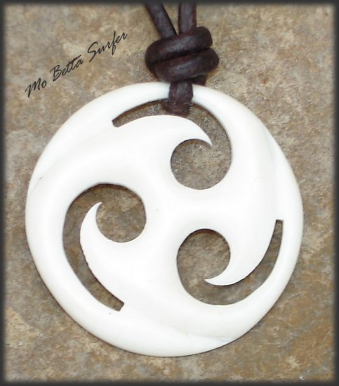 Leather Surfer Necklace Carved Bone Celtic Triskelion
