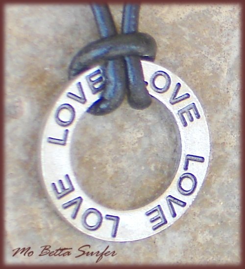 Love Affirmation Pendant on Black Leather Adjustable Surfer Choker Necklace