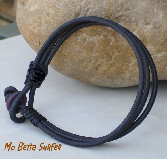 Triple Layer Distressed Black Leather Bracelet or Anklet