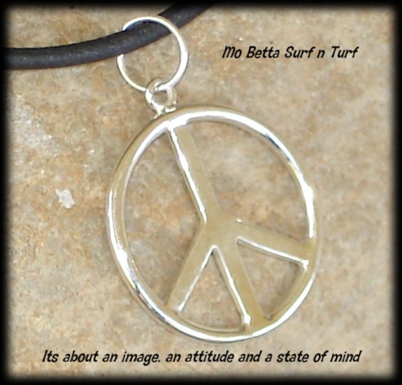 Sterling Silver Peace Symbol on Black Leather Adjustable Choker Necklace