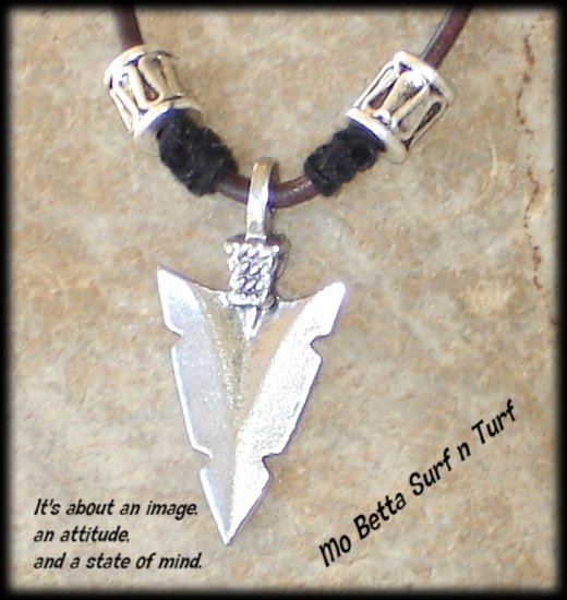 Pewter Arrow Head Pendant on Distressed Dark Brown Leather Choker Necklace