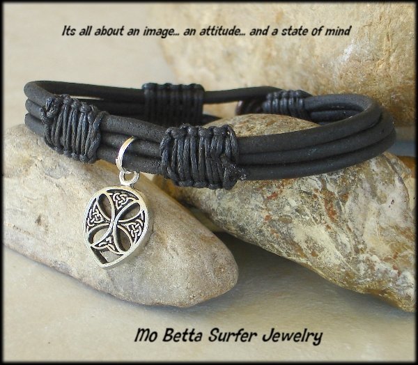 Triple Layer Distressed Black Leather with Celtic Cross Bracelet or Anklet
