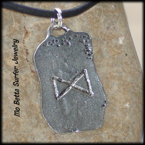 Distressed Leather Surfer Necklace with Pewter Runes Prosperity