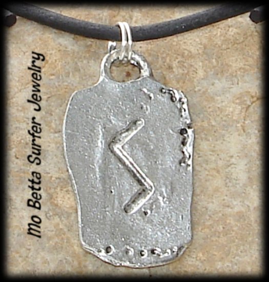 Distressed Leather Surfer Necklace with Pewter Runes Self Confidence