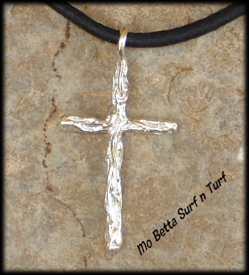 Sterling Silver Christian Cross on Black Leather Adjustable Surfer Necklace