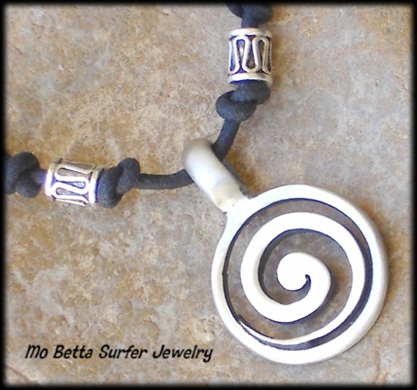 Pewter Maori Koru Distressed Leather Adjustable Surfer Necklace