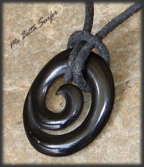 Maori Koru Carved Horn Pendant Leather Surfer Necklace