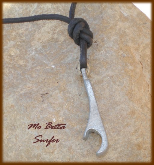 Men's Distressed Leather Cord Choker with Pewter Bottle Opener