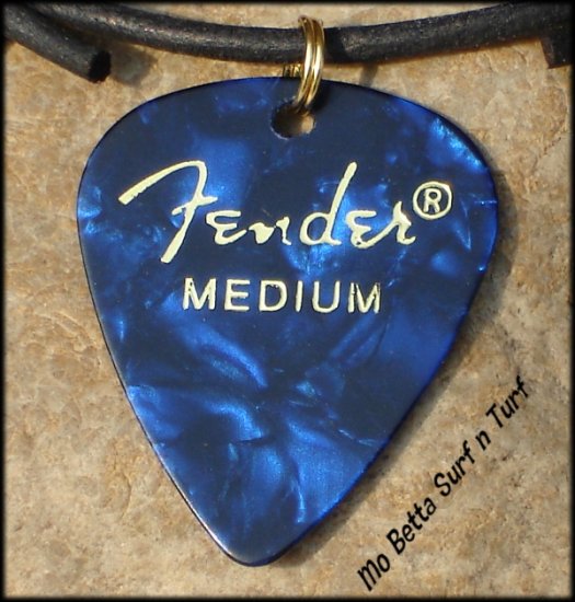 Fender Blue Moto Guitar Pick Leather Surfer Style Adjustable Necklace