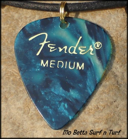 Fender Ocean Turquoise Guitar Pick Leather Surfer Style Adjustable Necklace