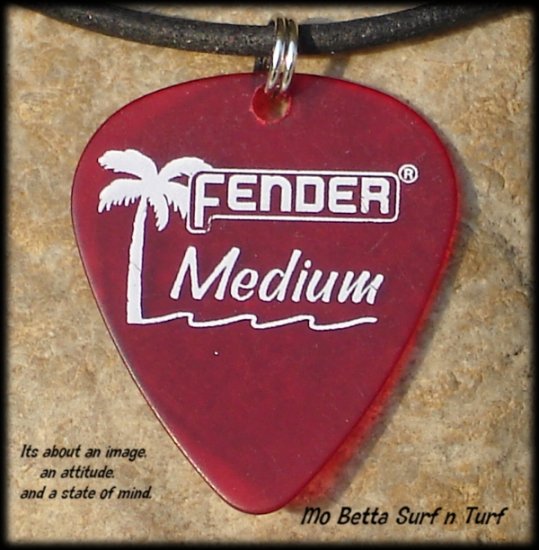 Fender Candy Apple Red Guitar Pick Leather Surfer Necklace