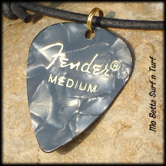 Fender Black Moto Guitar Pick Leather Surfer Style Adjustable Necklace