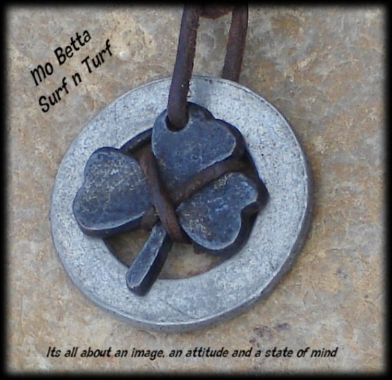 Distressed Leather Adjustable Surfer Necklace with Pewter Clover and Ring