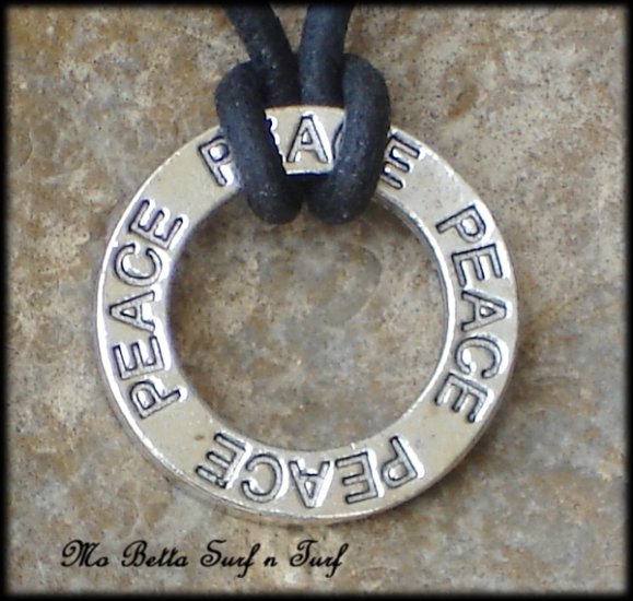 Peace Affirmation Pendant on Black Leather Adjustable Surfer Necklace
