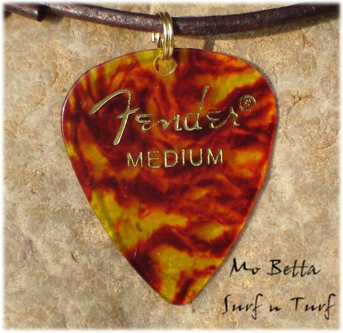 Fender Tortoise Shell Guitar Pick Leather Surfer Style Adjustable Necklace