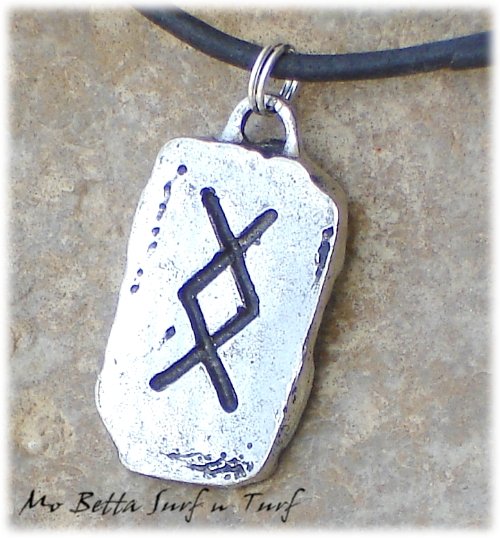 Distressed Leather Surfer Necklace with Pewter Runes Fertility
