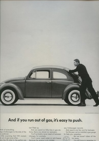Vintage 1962 Volkswagen U run out of gas U can push VW Car AD